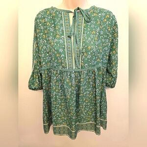 EUC Max Studio Ladies Floral Green Empire Waist Blouse